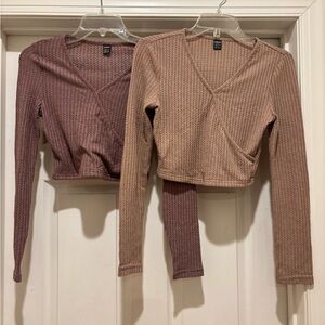 SHEIN Textured Tops-Mauve & Beige
